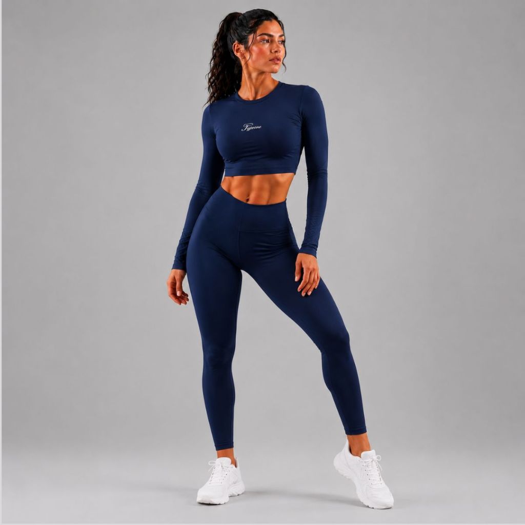 Conjunto Calça LEGGING e CROPPED Poliamida Academia Inverno Alta elasticidade Zero Transparência