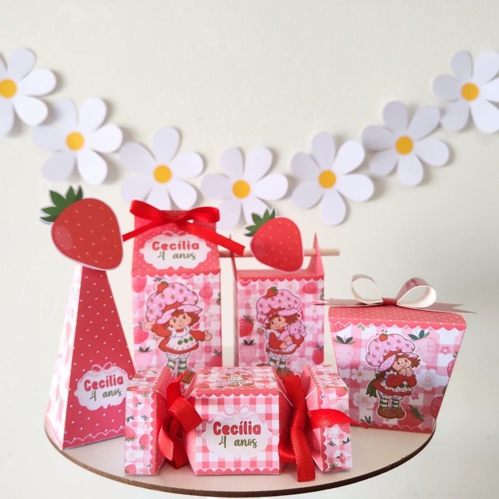Kit Caixinhas Personalizadas MORANGUINHO - Lembrancinhas de Aniversário, Kit festa, Pegue e Monte