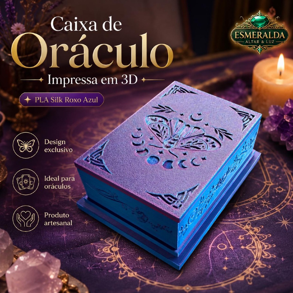 Caixa Oraculo 3D PLA Silk Roxo Azul Taro Baralho Cigano Tarot Oraculo