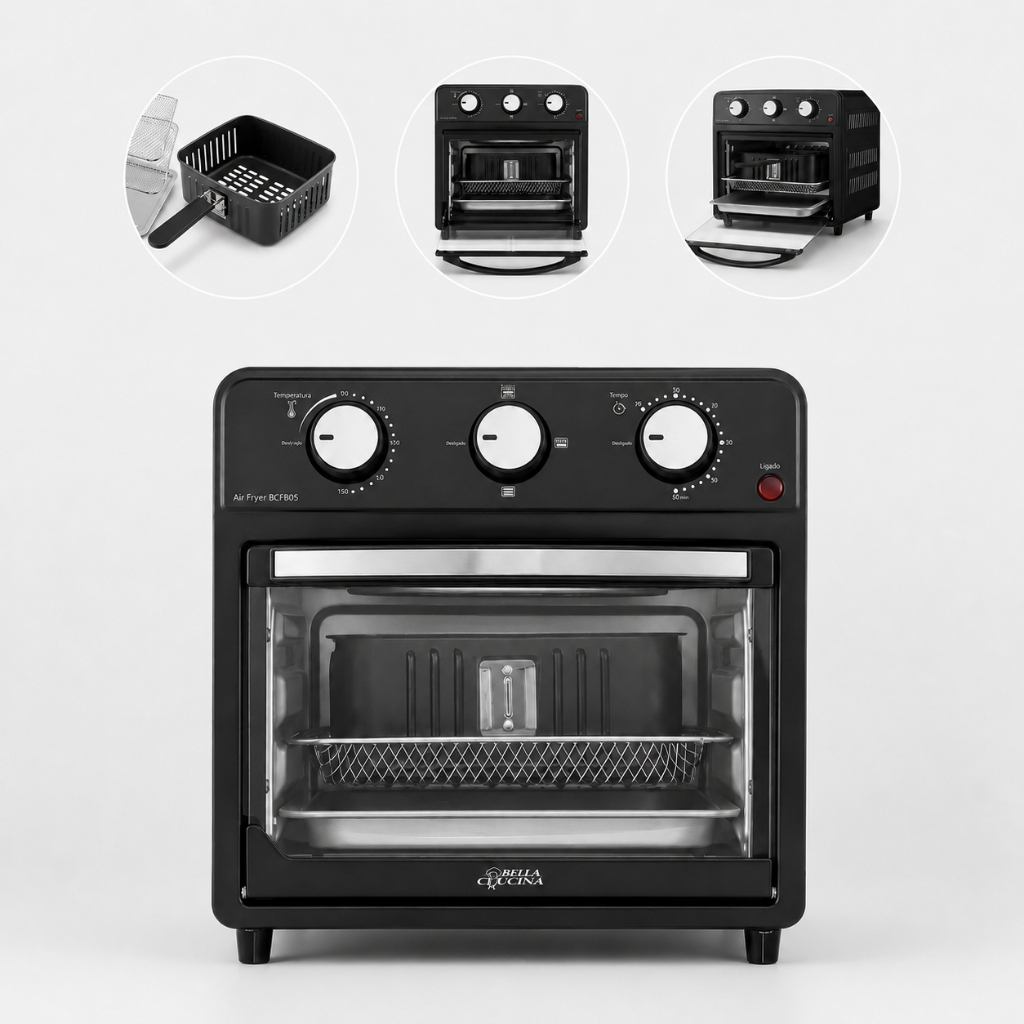 Fritadeira Air Fryer Oven Bella Cuccina BCFR05 12L 1500W 220V com Cesto, Grelhas e Controle