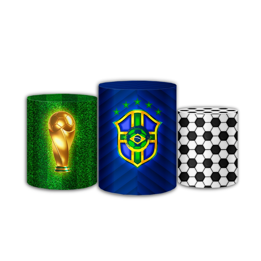 Kit 3 Capas Cilindros Decoração Tema Copa Torcida Brasil Países 2026 Sublimação Premium Veste Fácil