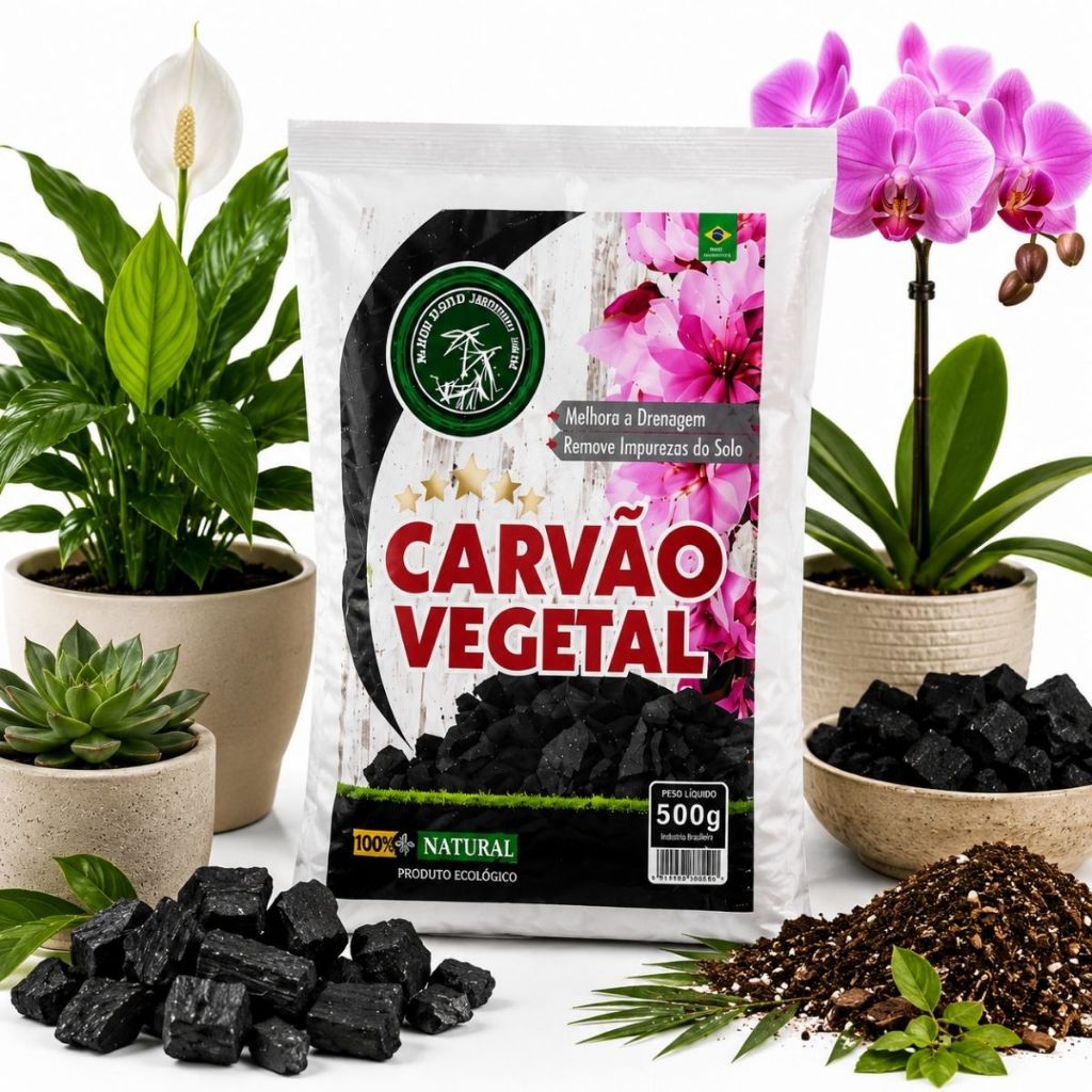Carvão Triturado Vegetal Para Jardins Plantas Adubo Organico Fertilizante Ativado Premium 500g