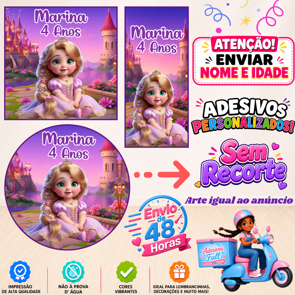 Rapunzel Baby - 100/60/40 Adesivos Personalizados Lembrancinhas Festa Aniversário