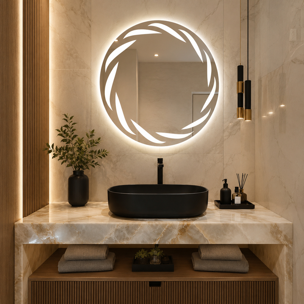Espelho Redondo com SENSOR DE MOVIMENTO e 3 cores de LED juntas 60X60cm, Quarto, Banheiro, Camarim