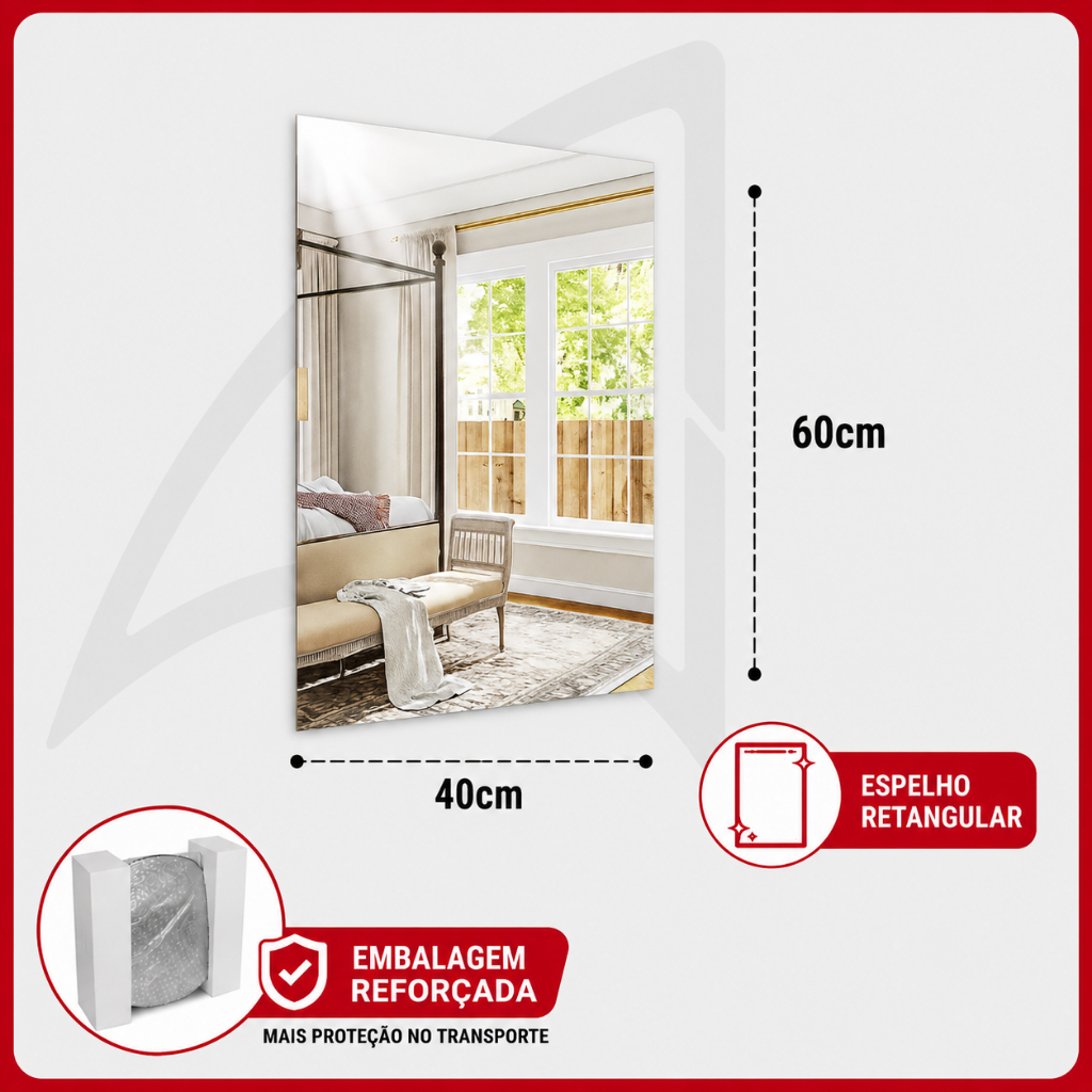 Espelho Retangular Premium Decoração 40cm 60cm Grande Com Suporte