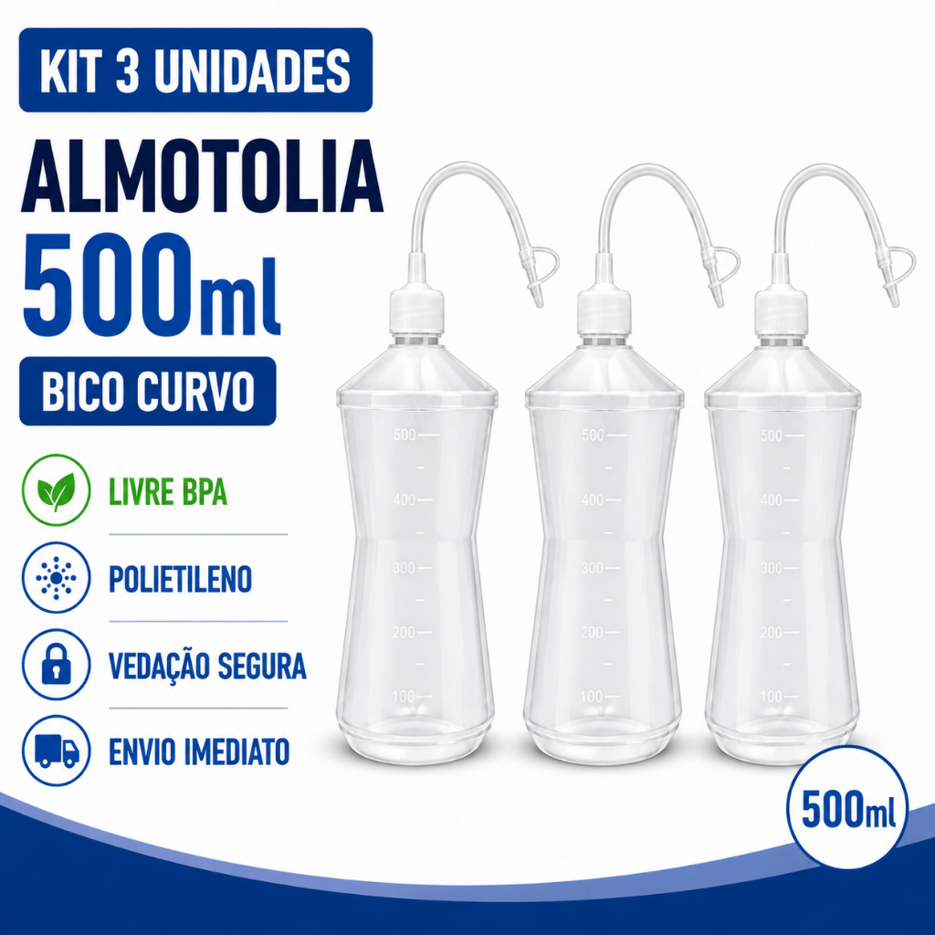 1 unidade Almotolia Plástica 500ml Aplicação Precisa Líquidos Bico Curvo Uso Clinico Laboratório