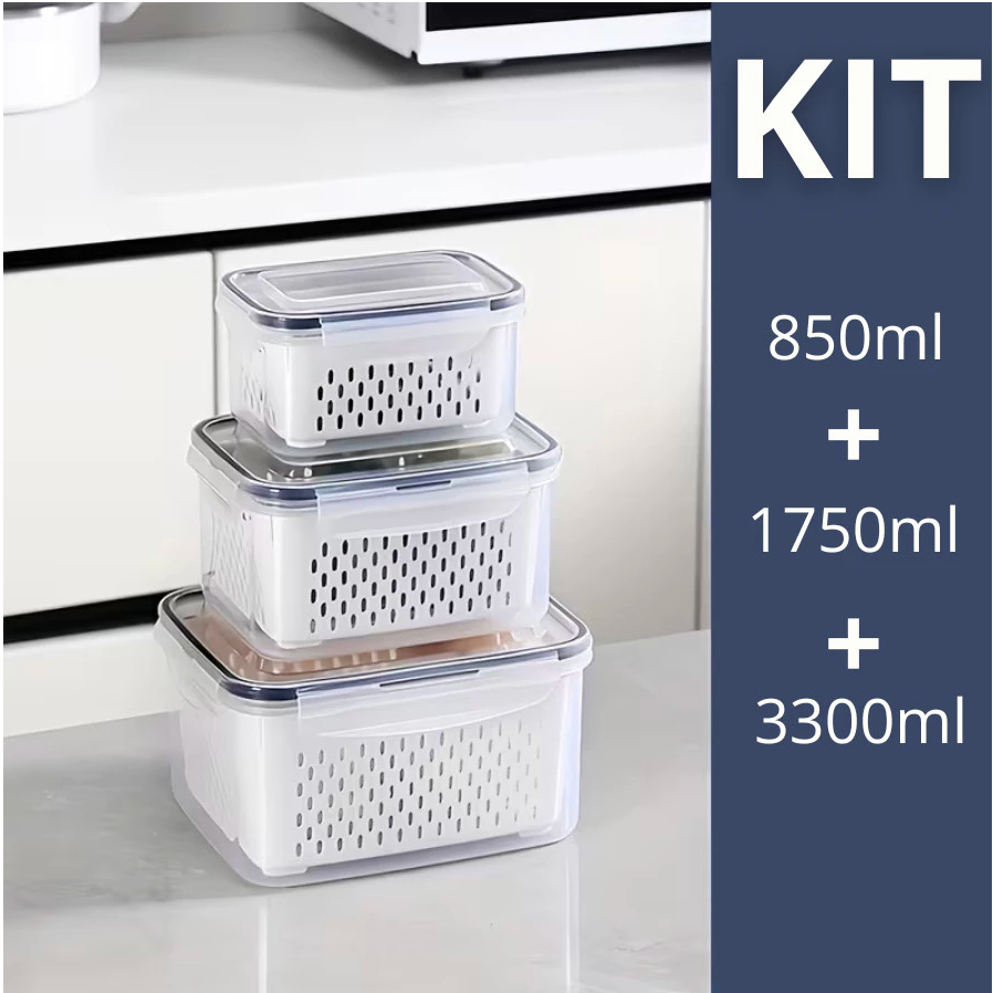 Kit 3 potes Organizadores Geladeira Organizador Alimentos Vegetais Cozinha