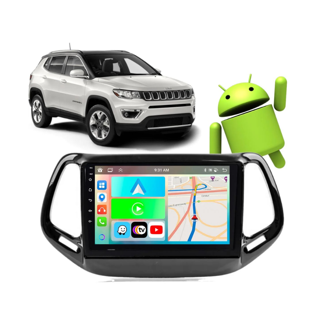 Central Multimídia Jeep Compass Android Auto CarPlay Sem Fio GPS Bluetooth WiFi 9"