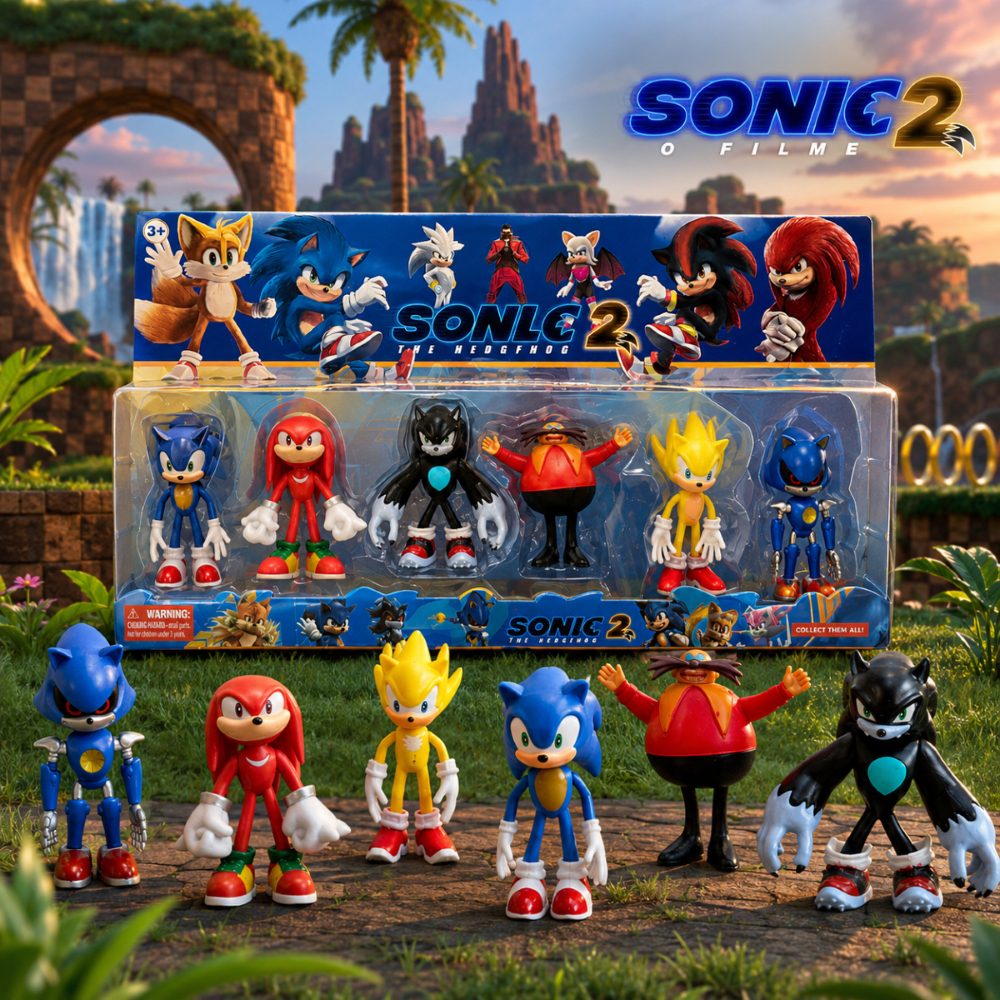 Kit 6 Bonecos Sonic The Hedgehog 2 Sonic Knuckles Super Sonic Metal Sonic Eggman