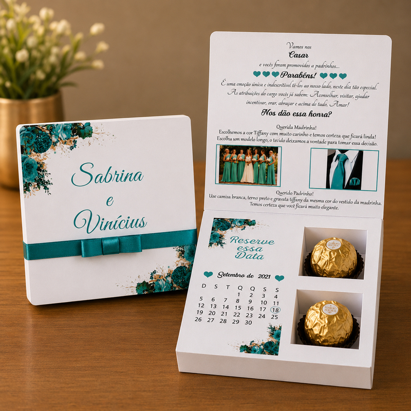 Convite para Padrinhos de Casamento Caixa Personalizada Kit