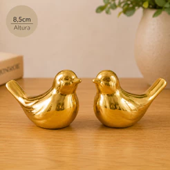 Casal Pássaros Decorativos Em Porcelana Color 8,5cm Enfeite Luxo