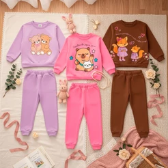 Conjunto Moletom Infantil Bebê Menina Inverno Blusa e Calça Manga Longa Roupa de Frio Agasalho Feminino Estampadas L16