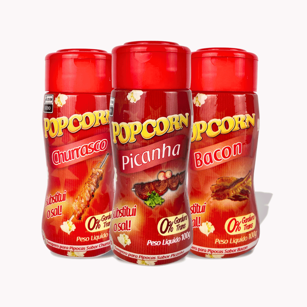 Combo Popcorn - 03 Sabores - Bacon, Picanha e Churrasco