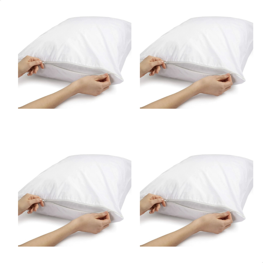 Kit 4 Capa Protetora Impermeável Para Travesseiro Adulto 50x70cm Branca Com Zíper