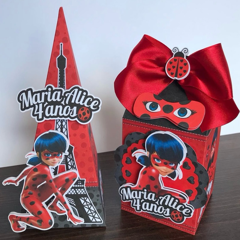 kit Festa 12/20/30 Caixinhas Personalizadas Lady Bug Miraculous Joaninha - festa infantil decoração de mesa lembrancinha