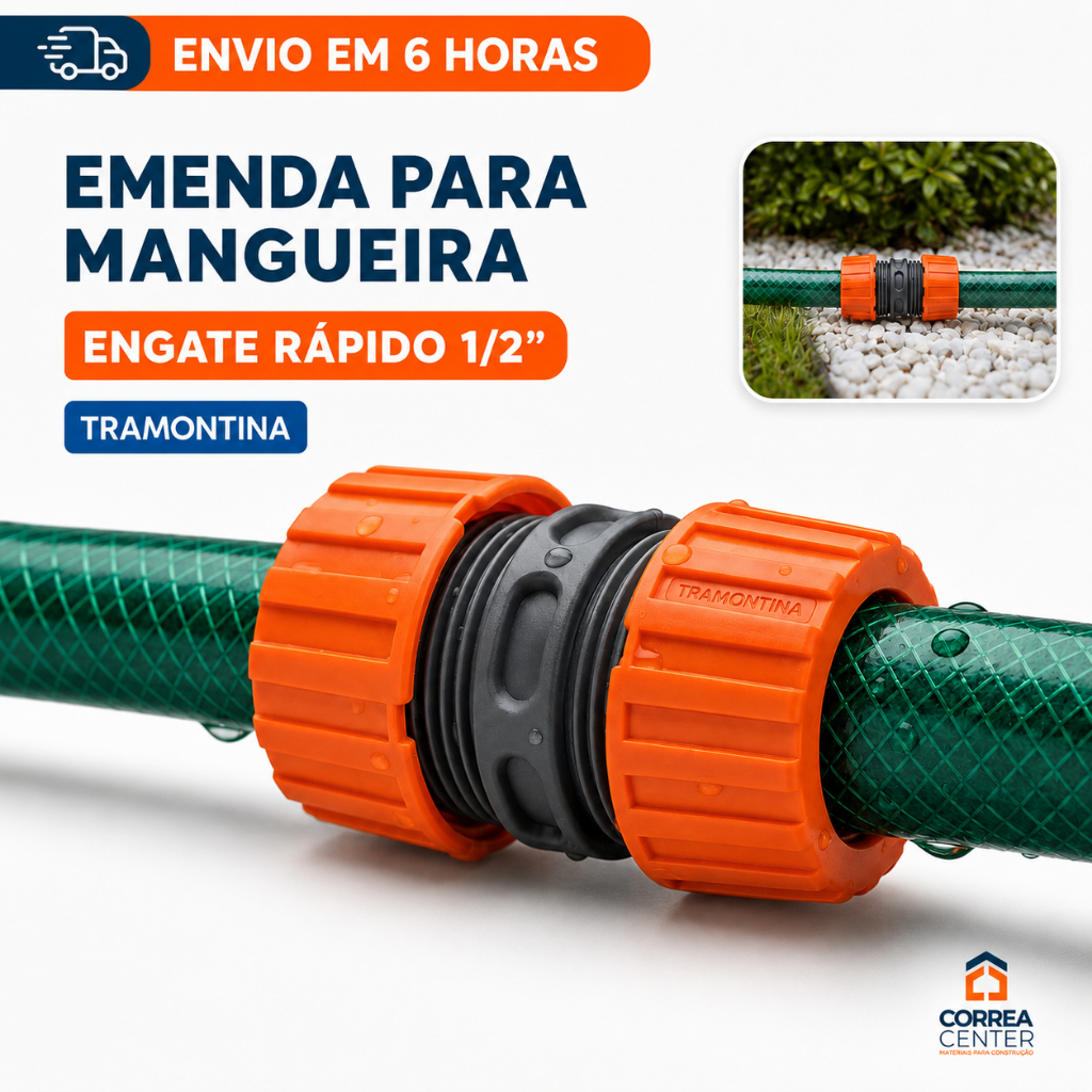Emenda Mangueira Jardim Engate Rapido 1/2 Tramontina Reparador Adaptador Conector Agua Plastico