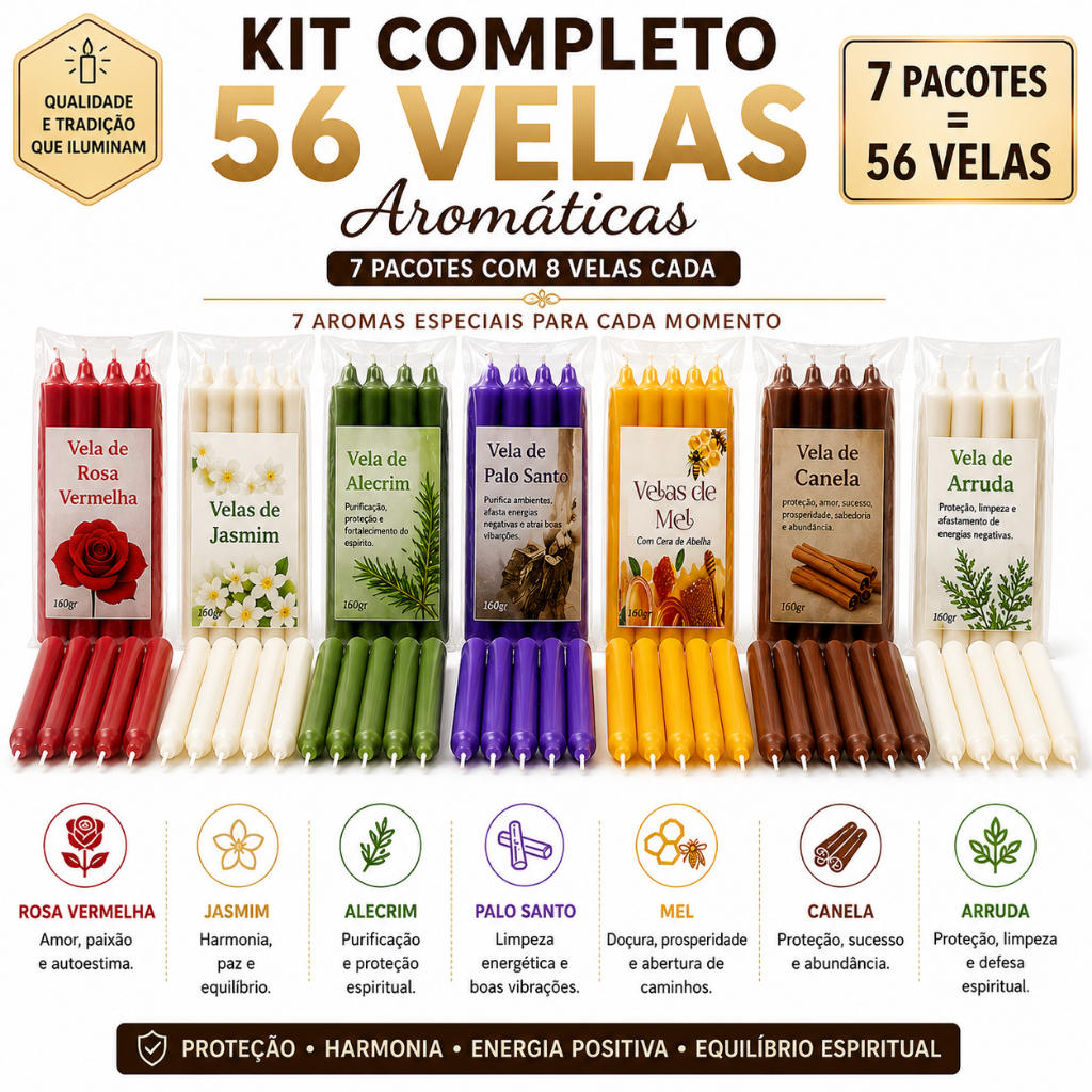 🏆 Kit 56 Velas Aromáticas | 7 Pacotes Com 8 Velas Cada