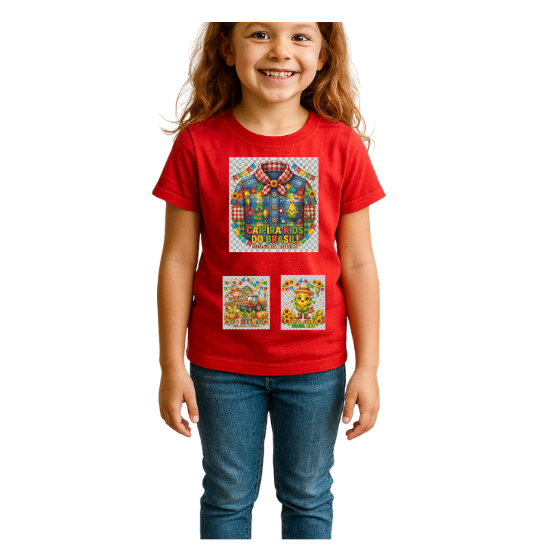 camiseta festa junina caipira temática 100% algodão confortável várias cores tamanhos 10 a 16