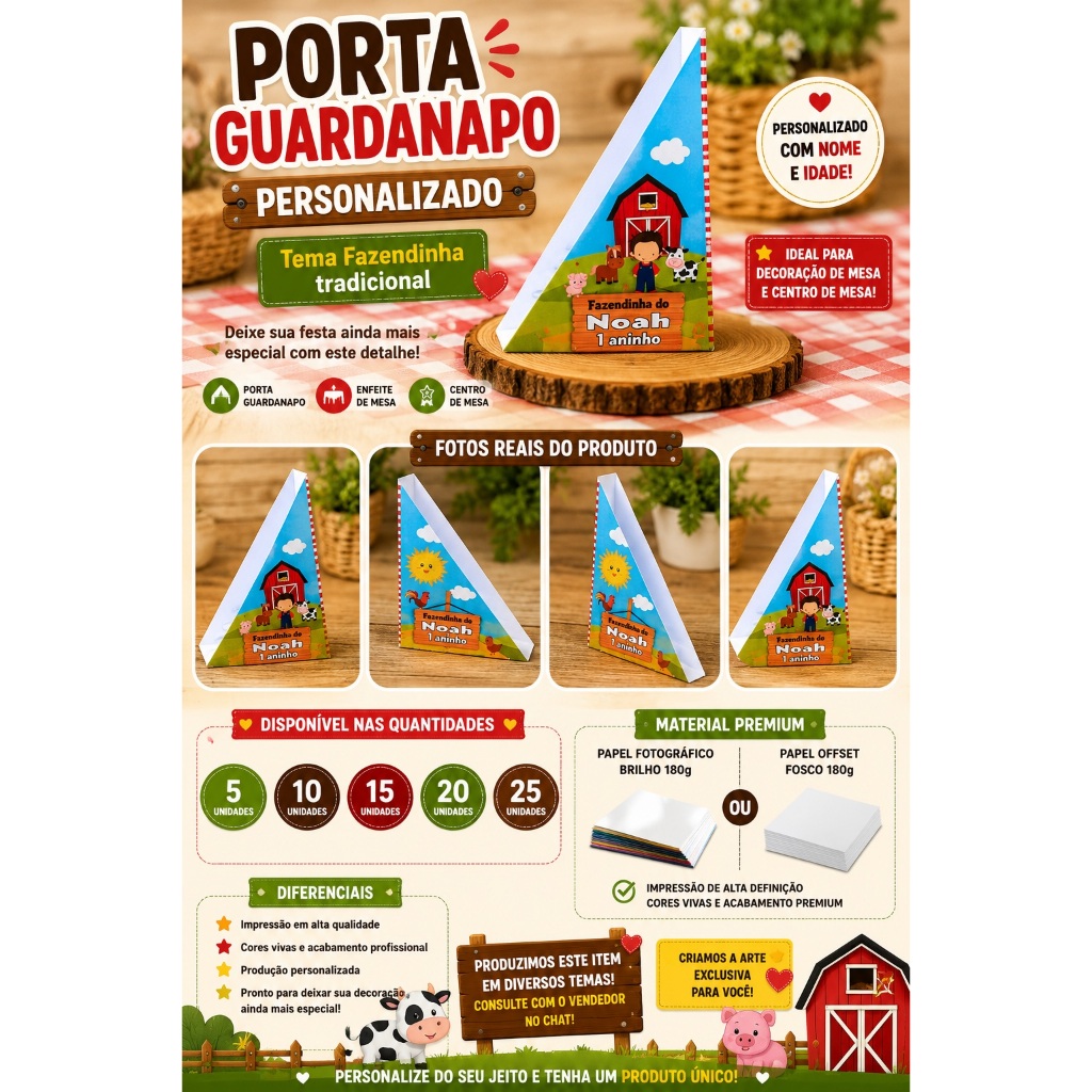 Porta Guardanapos Fazendinha Menino Personalizado Lembrancinha Festa Infantil Decoração de mesa enfeite e centro de mesa