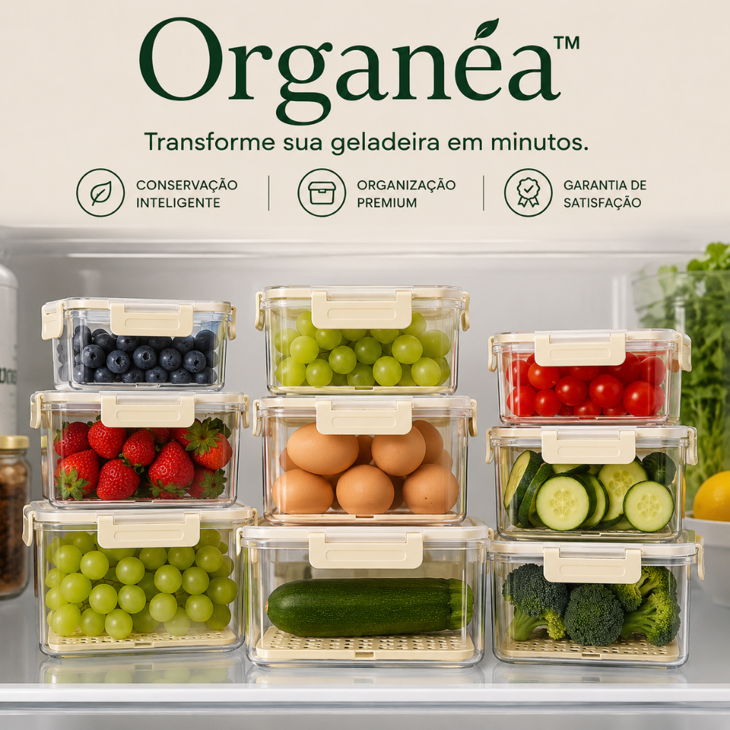 Kit 5 Potes Organizadores Herméticos para Geladeira Conserva Frutas Legumes e Alimentos Organéa™