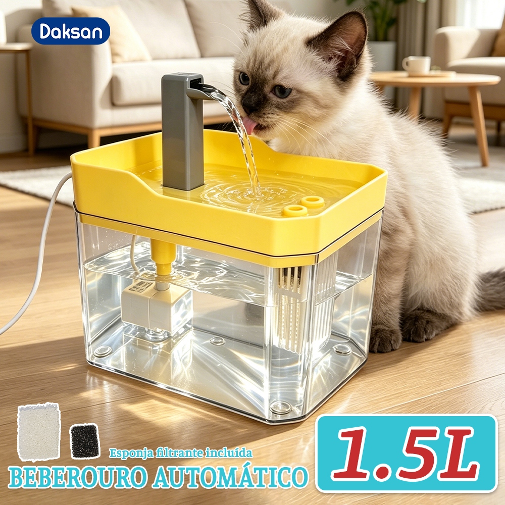 Fonte De Agua Para Gato Cachorro Bebedouro Automático USB Silencioso 1500ML Bivolt