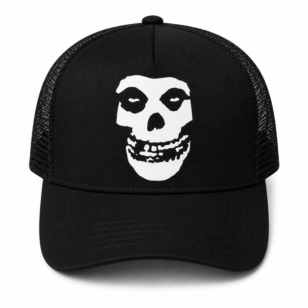Boné Trucker Rock Misfits Metal Punk Hardcore Aba Curva Preto Masculino Unissex Tela Telinha Casual