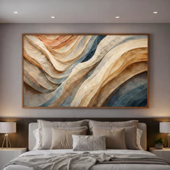 Quadro Abstrato Moderno 90x60cm com Moldura Premium e Vidro Decorativo para Sala de Estar