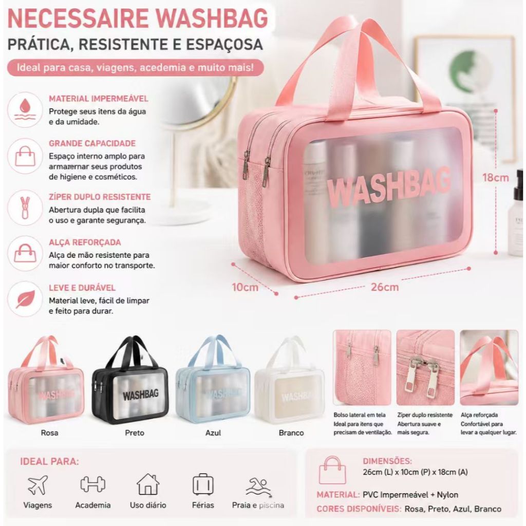 Necessaire Bolsa Feminina Grande Dupla Camada Porta Maquiagem Batons Multiuso Divisorias-322