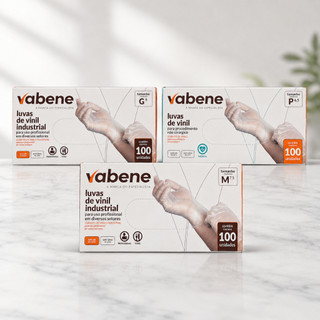 Luva de Vinil Vabene Descartável 100 Unidades Sem Pó Sem Látex Profissional Tamanhos P M G