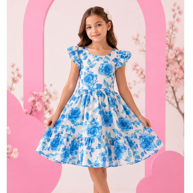 Vestido De Crianças Manga Infantil Menina Estampado e Lisos Casual Festa Luxo 4 a 12 Anos
