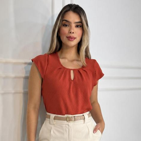 Blusa Feminina Babado Social manga Curta Gola Gota