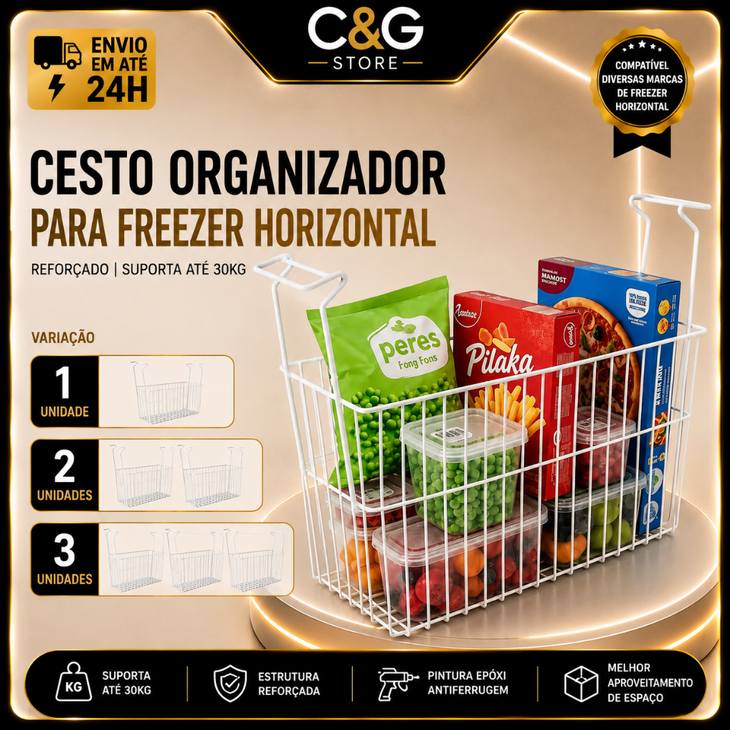 Cesto Organizador Refrigeração Geladeira Frezzer Polpas Picolés Sorvetes Metalfrio Electrolux Gelopar Fricon