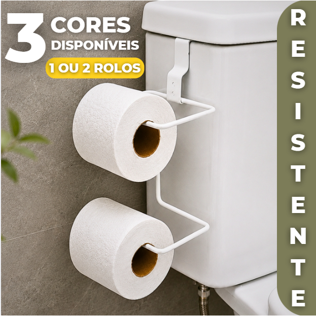 Suporte Porta Papel Higiênico Banheiro Duplo Caixa Acoplada Vaso Sanitário Aço Cromado Premium Luxo Sem furar Parede