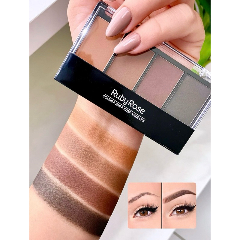 Trio de Sombras para Sobrancelha Ruby Rose 3 Cores Alta Pigmentação Longa Duração Acabamento Natural