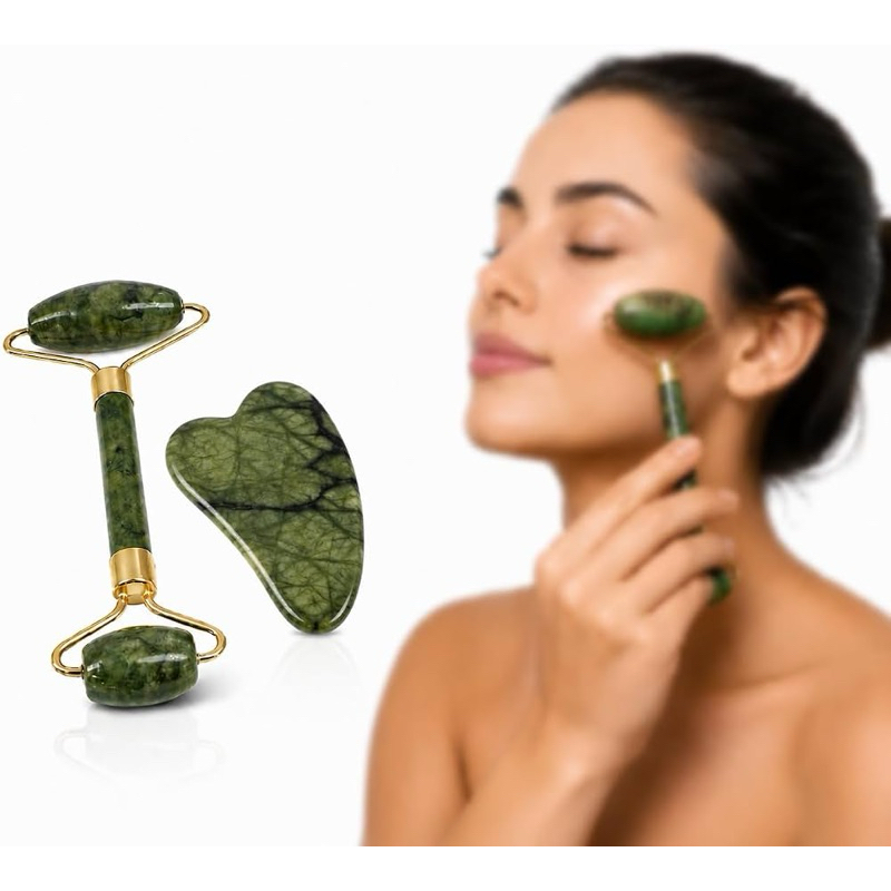 Kit Roller Facial e Gua Sha Massageador Facial Para Skincare e Relaxamento