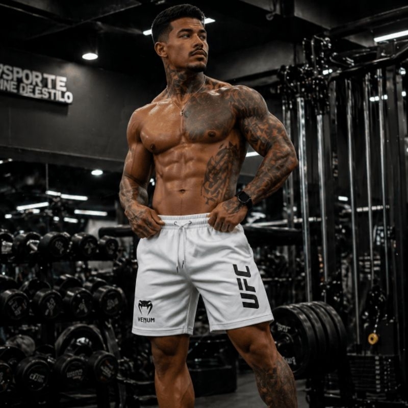 short masculino, bermuda masculina, UFC, Venum, academia, treino, fitness, corrida, esporte, casual, confortável