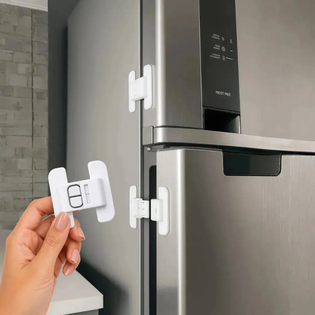 Trava de Segurança Para Geladeira Gavetas Multiuso Adesiva Protetor Infantíl Fechadura Porta Armário