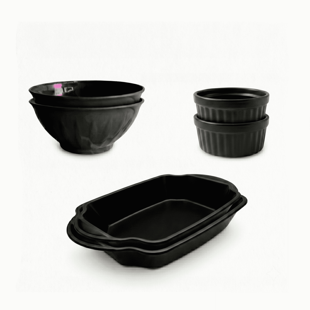 Kit Barca Sushi Japonês Tigela Bowl Açai Cumbuca Caldo Molheira Ramequim Preto Porções Mesa Posta