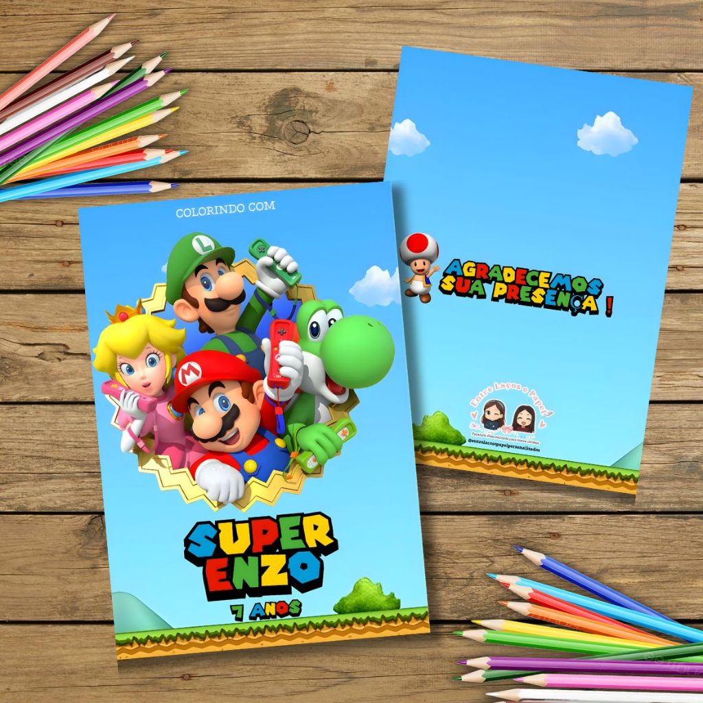 Lembrancinha Super Mario Bros Festa Infantil | Livrinho para Colorir Personalizado/ festa infantil/ aniversário