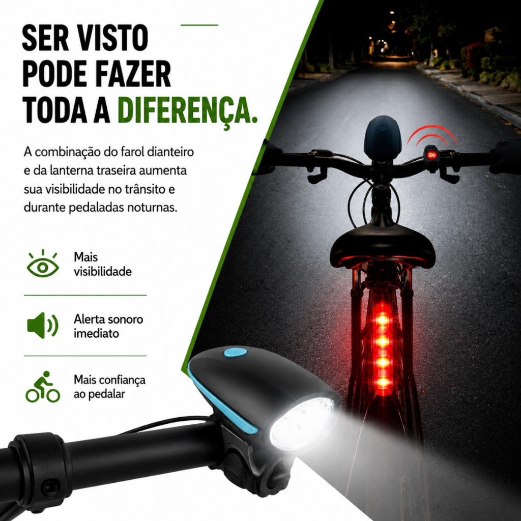 Detalhes do Kit Farol Bike Led Com Buzina Alta Forte Sinalizador Traseiro Recarregável Usb