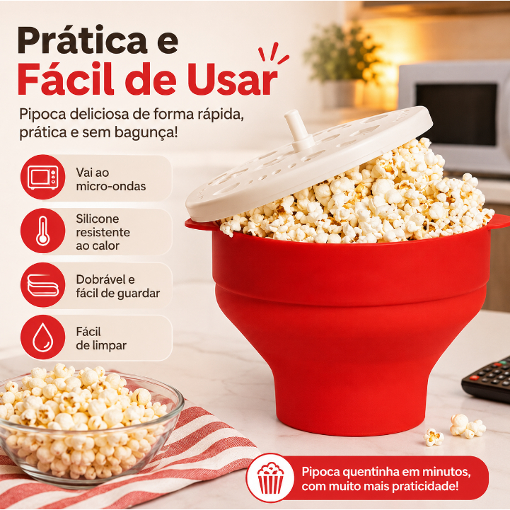 Pipoqueira de Silicone Retrátil Microondas Flexível Vermelha