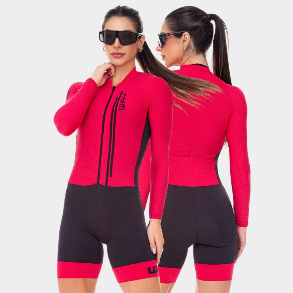 Macaquinho Macacão Ciclismo Feminino Manga Longa Inverno Roupa Mulher Pedal Bike Speed