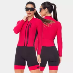 Macaquinho Ciclismo Feminino Macacão Manga Longa Forro De Gel Almofadado Bike Pedal Mtb