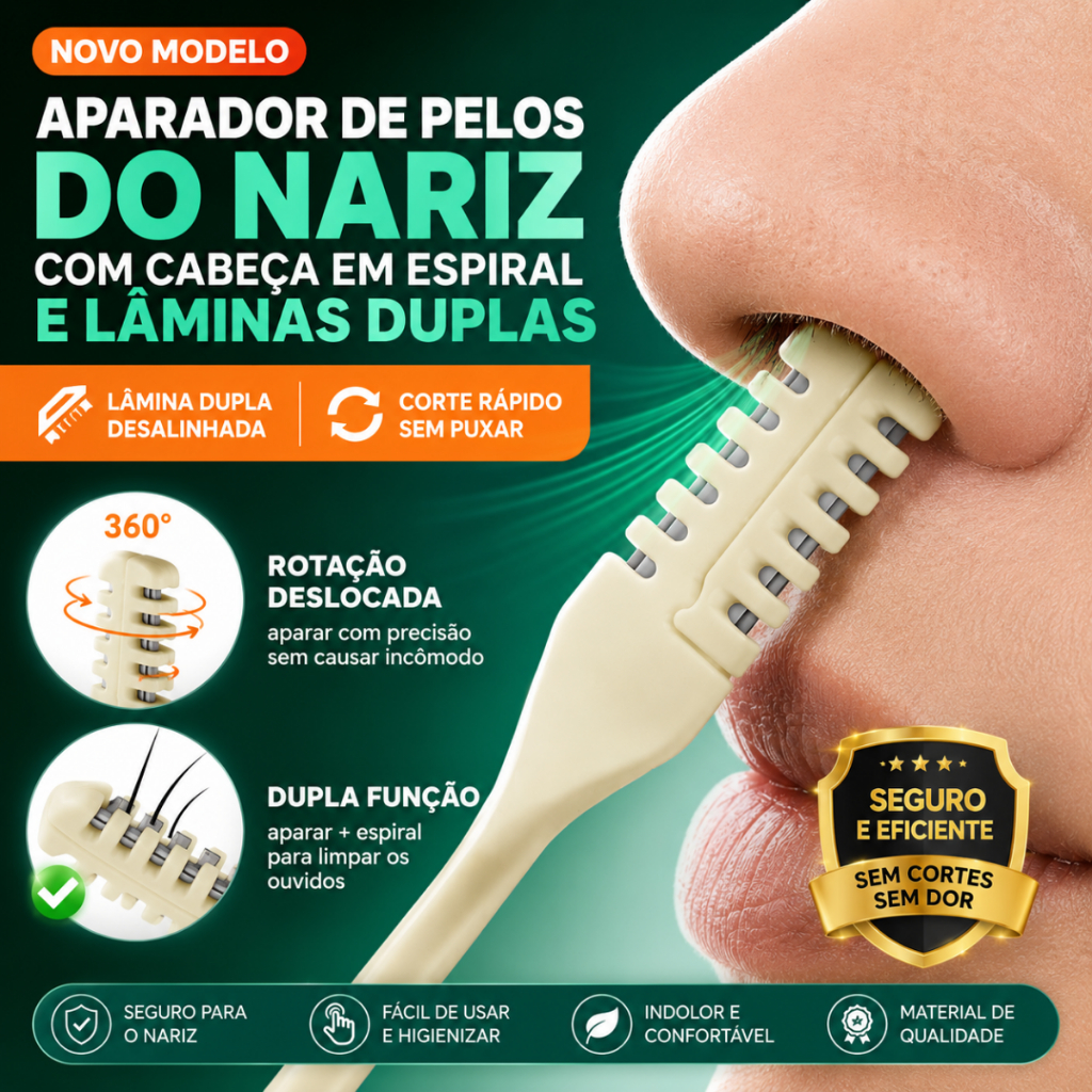 Aparador De Pelos Manual Nasal Ponta Dupla 360° Removedor Pelos Nariz Orelha Lavável Reutilizável