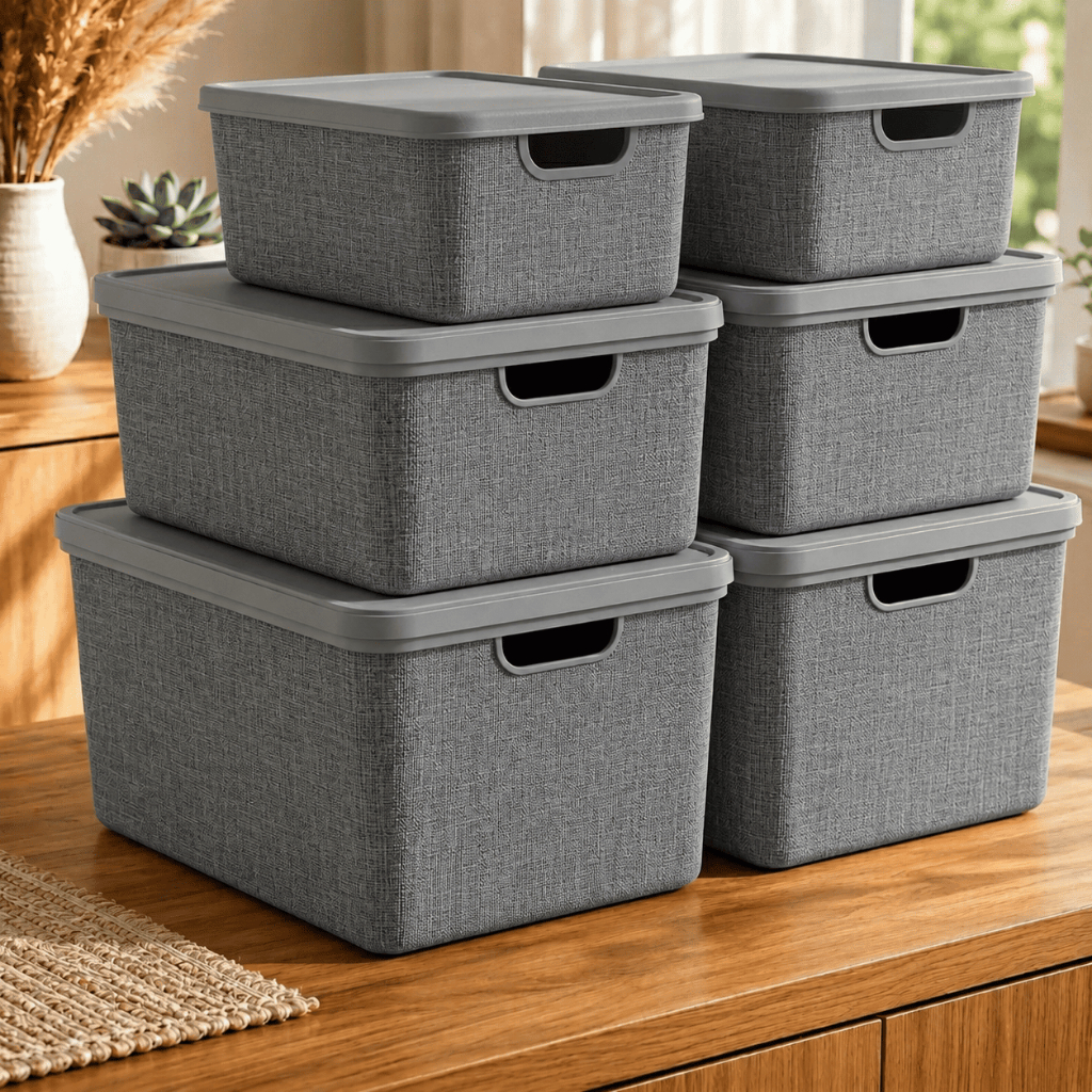 Kit 6 Caixas Organizadoras com Tampa 22L 15L 5L Em Plástico Resistente Jaguar