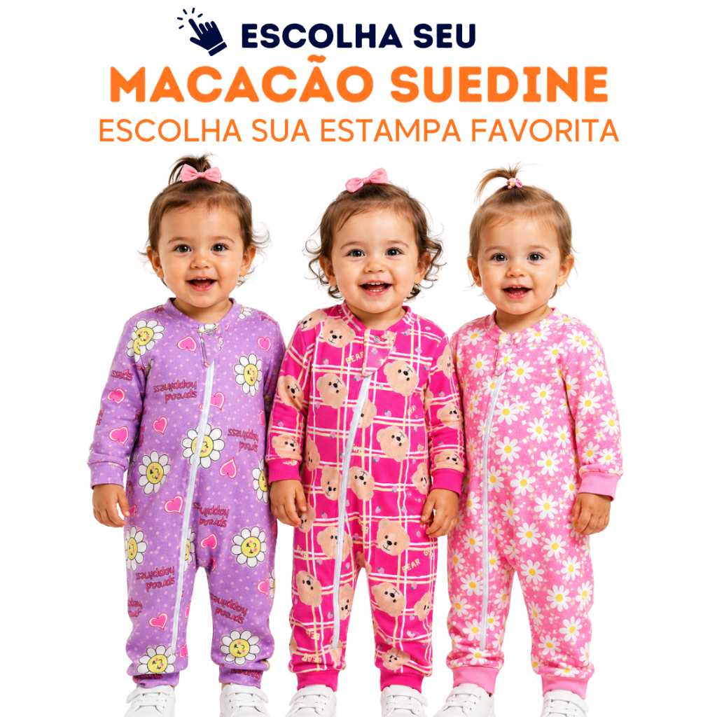 Escolha Seu Macacão Bebe Menina Roupa Inverno 100% poliéster Com Zíper Quentinho Confortável