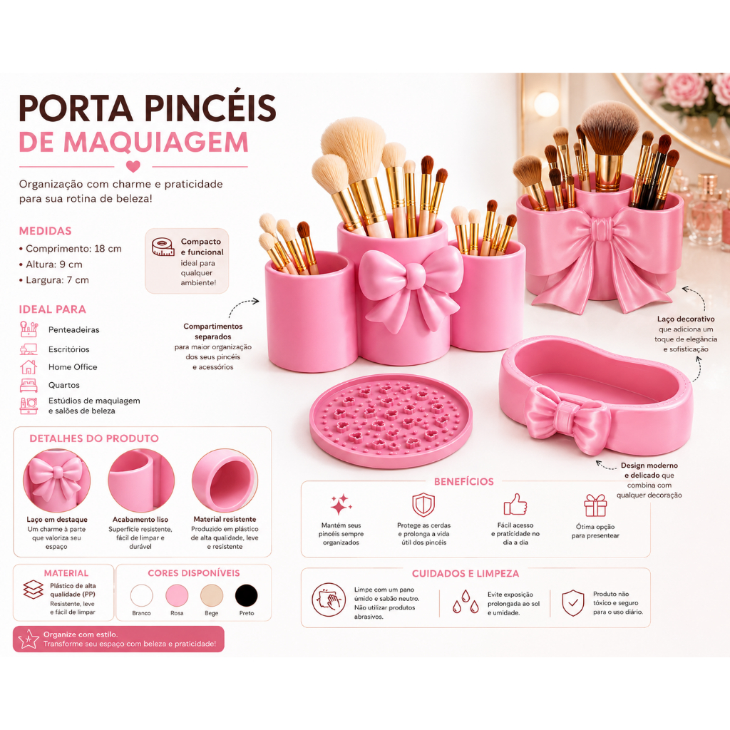 Kit Organizador De Maquiagem Porta Pincel Limpador De Pincel Porta Joias Perfumes Elegancia