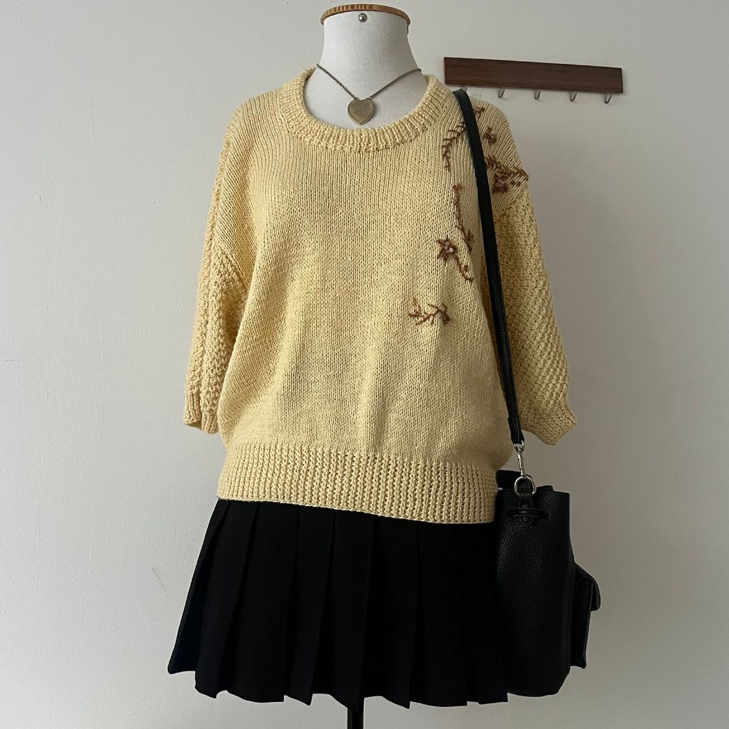 Blusa Feminina Tricô Amarelo Vintage Aestethic Soft Girl Tendência | Brechó Vintage