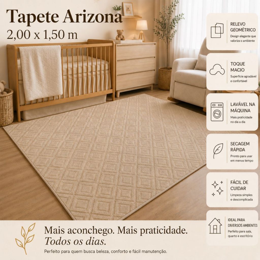 Tapete Sala 2,00x1,50 Geométrico Moderno Antiderrapante Lavável Macio Quarto Escritório