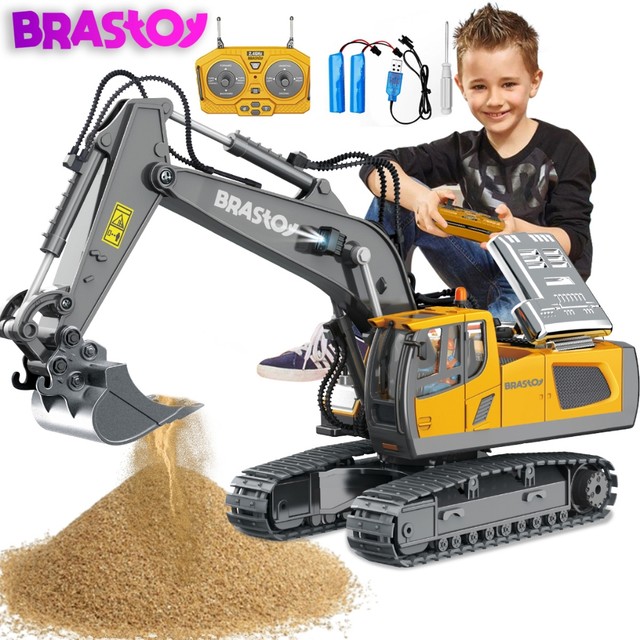 Brinquedos Escavadeira controle remoto Brastoy Caçamba metálica 2.4g 11 funções Infantil